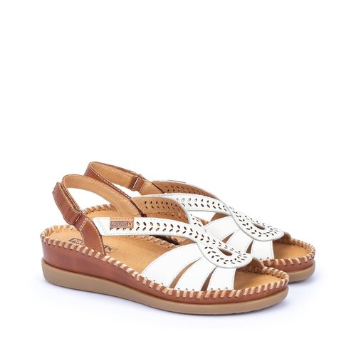 Sandales cuir a talon compense cadaques Pikolinos blanc La Redoute