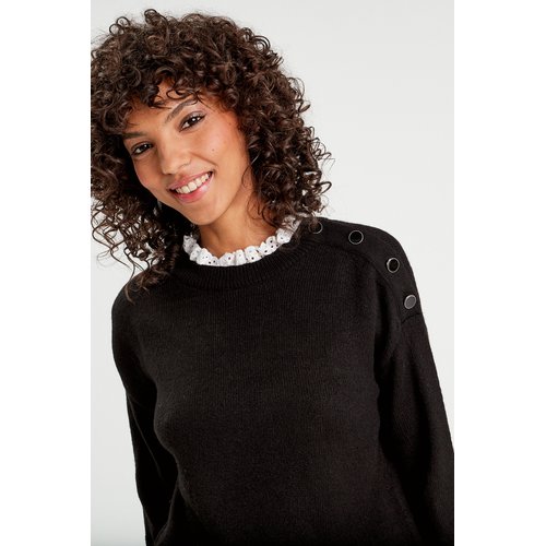 Pull col rond volants noir Cache Cache La Redoute