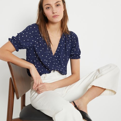 Chemisier col v imprime c urs imprime fond marine La Redoute Collections La Redoute