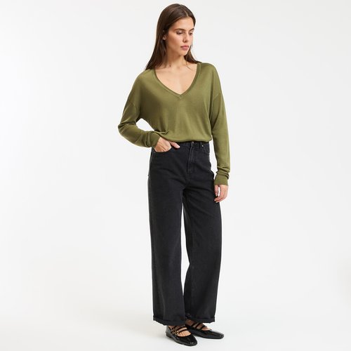 Pull Femme Col V Fin - Maille Rayée, élégant, Thermique, Pour Automne-hiver, Style Casual Chic