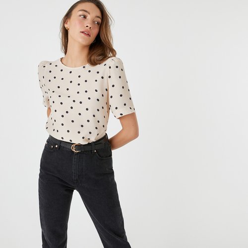 Polka Dot Blouse with Crew Neck