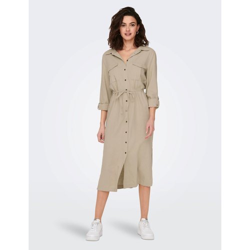 Midi shirt dress in linen mix with tie waist taupe Only La Redoute