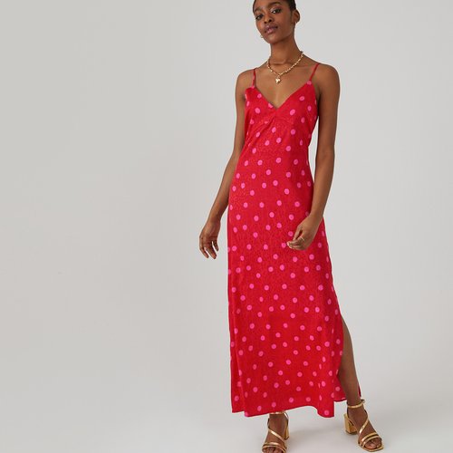Robe a bretelles maxi longue jacquard pois imprime pois La Redoute Collections La Redoute