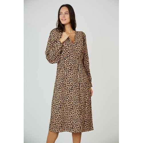 Leopard print midi dress long sleeve clearance