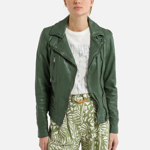 Green leather biker jacket top
