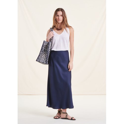 Jupe longue en satin de viscose bleu fonce La Fee Maraboutee La Redoute