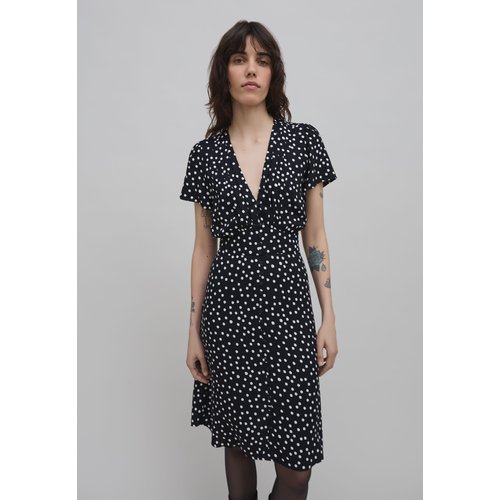 Robe en viscose imprime pois noir Ikks La Redoute