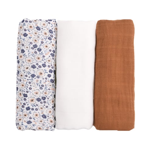 XKKO Lot De 3 Langes BMB Viscose De Bambou 70x70 Cm - Fleurs Sauvages Bleues - Ultra Doux Et Absorbants