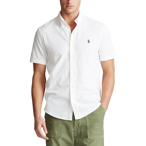 Polo ralph lauren slim fit pique shirt player logo button down in white online