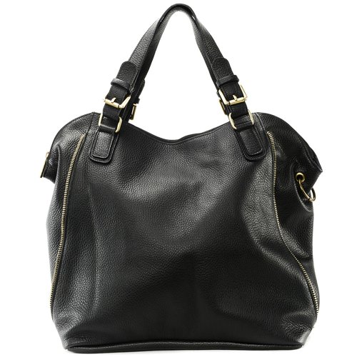 Grand sac a main en cuir graine italien camelia noir Oh My Bag La Redoute