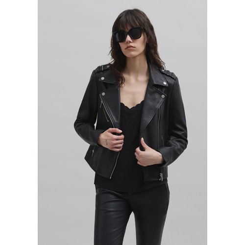 Veste cuir esprit motard broderie eclair