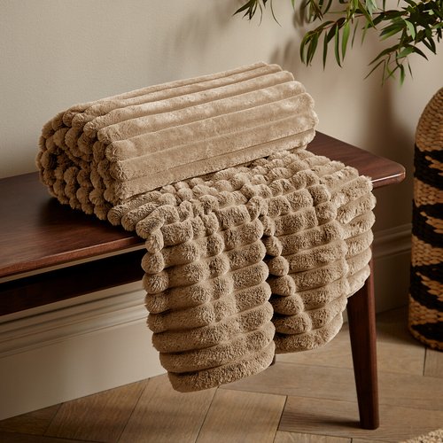 Cosy ribbed blanket throw natural Catherine Lansfield La Redoute