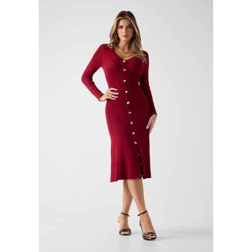 Robe Rouge Guess Pour Femme Taille 10 - Neuf Sans étiquettes, Manches Longues, Longueur Genou