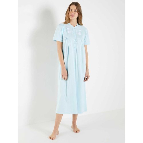 Chemise de nuit longue a manches courtes bleu Daxon La Redoute