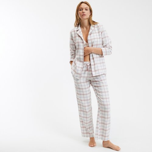 Pyjama en flanelle de coton a carreaux carreaux bleu rose La Redoute Collections La Redoute