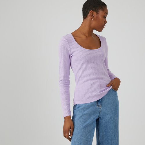T shirt in pointelle tricot lange mouwen lila La Redoute Collections La Redoute