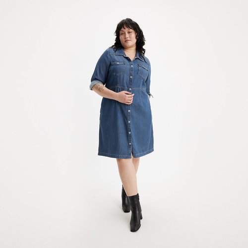 Plus size denim shift dress shop