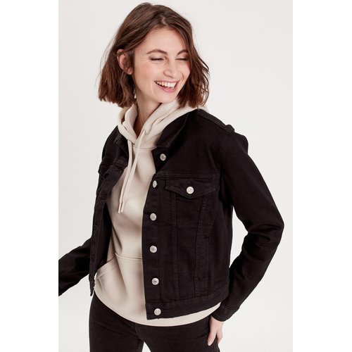 Veste droite boutonnee en jean noir Cache Cache La Redoute