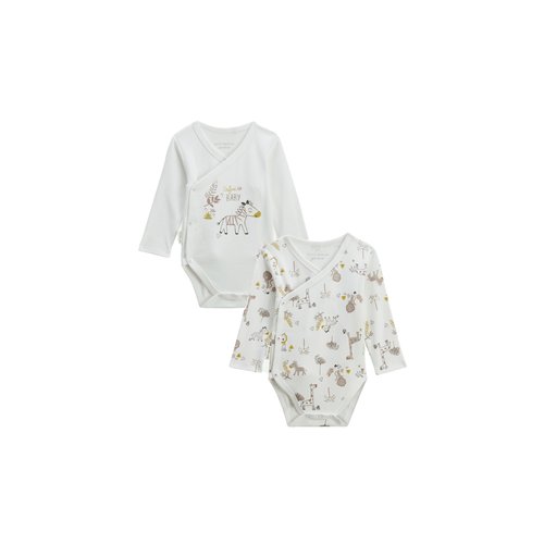 Lot de 2 bodies bebe manches longues ouverture croisee baby safari ecru Petit Beguin La Redoute
