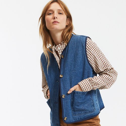 Veste sans manches denim et sherpa reversible bleu stone La Redoute Collections La Redoute