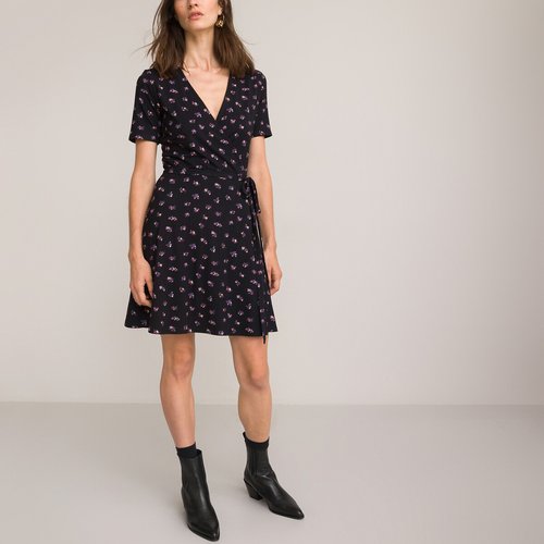 Robe cache coeur courte imprime floral imprime fond noir La Redoute Collections La Redoute