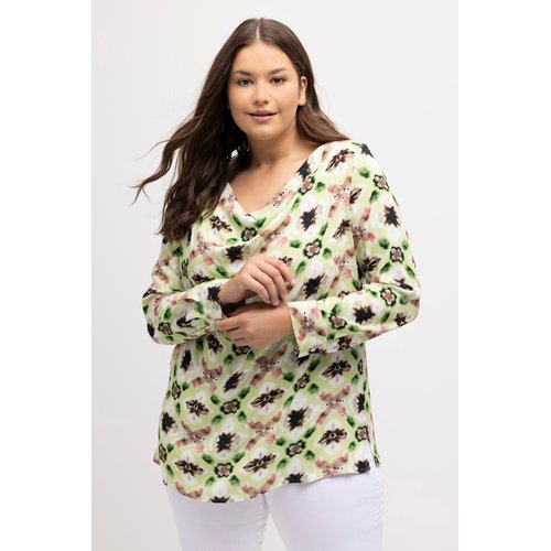 Tunique fleurs ligne en a col benitier vert citron Ulla Popken La Redoute