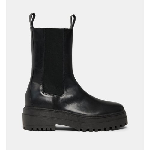 Boots chelsea hautes a talons tam en cuir noir Galeries Lafayette La Redoute