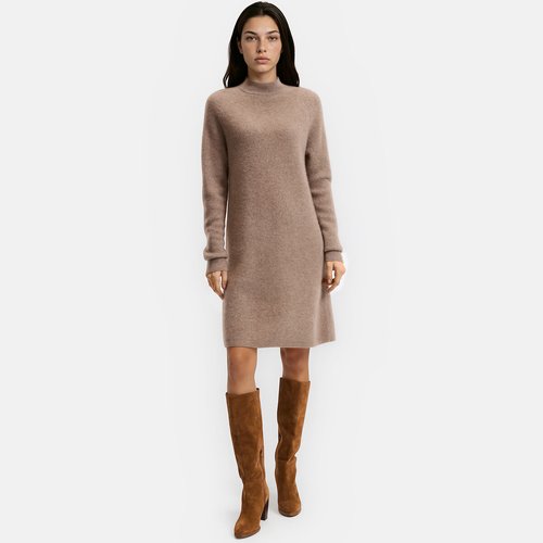 beige tailored long sleeve shift dress Shop Sustainable Cream Cotton Shift Dress with Pockets main image 1