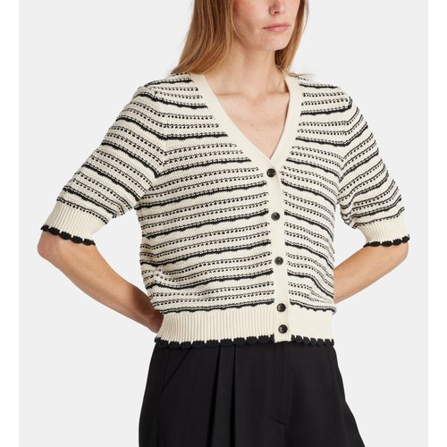Gilet tahini en maille pointelle ecru et noir Galeries Lafayette La Redoute