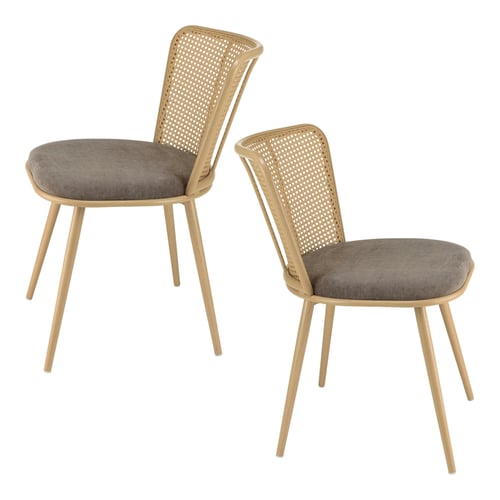 2 Chaises De Salle à Manger En Bois Et Rotin – Assise Rembourrée Lin, Dossier Incurvé, Style Scandinave