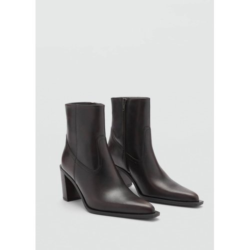 Bottines cuir talon bloc marron Mango La Redoute