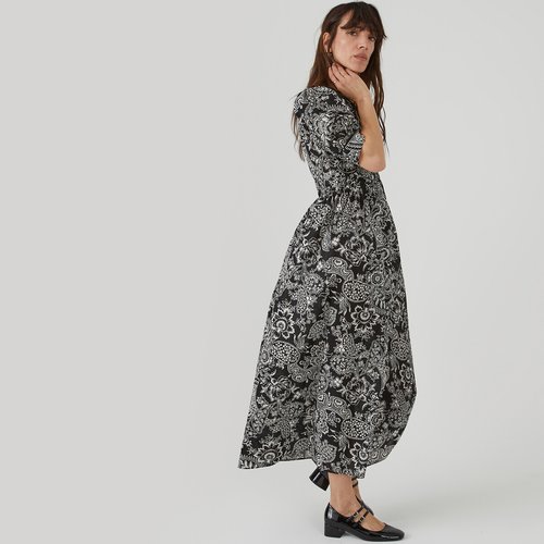 Robe longue evasee imprime fleurs imprime fond noir La Redoute Collections La Redoute