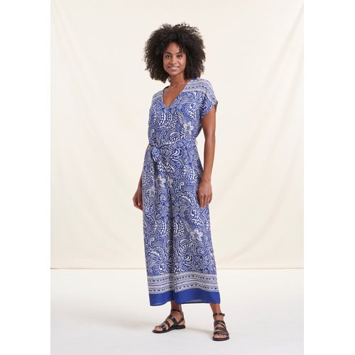 Combinaison fluide manches courtes imprime fleuri blanc bleu La Fee Maraboutee La Redoute