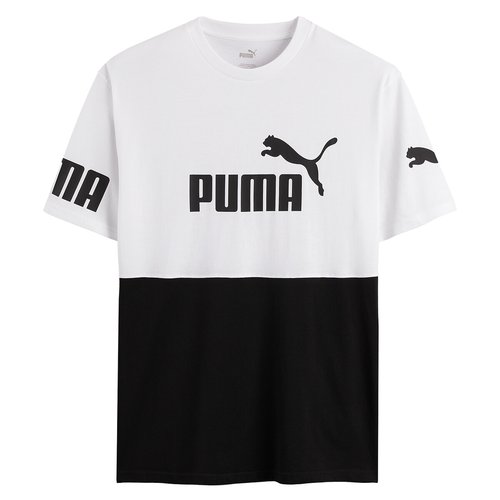 Colour block cotton t shirt with short sleeves white black Puma La Redoute