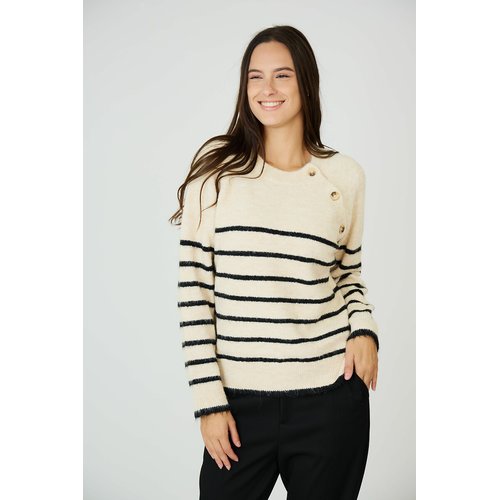 Striped chunky knit jumper sweater with crew neck beige See U Soon La Redoute