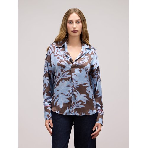 Blusa realizzata in fluido raso a fantasia floreale light blue Oltre La Redoute