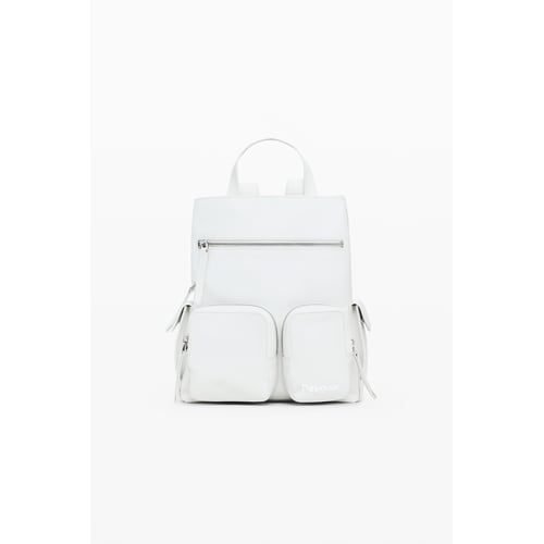 Sac à Dos Fadeon En Cuir Blanc Avec Accents Marron - Taille Grande - Occasion Très Bon état - Unisexe Adulte