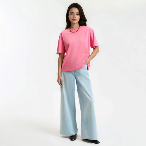 Maglia Donna In Cotone Leggero A Maniche Corte: Girocollo, Ampia, Tinta Unita, Per L'estate E La Mezza Stagione