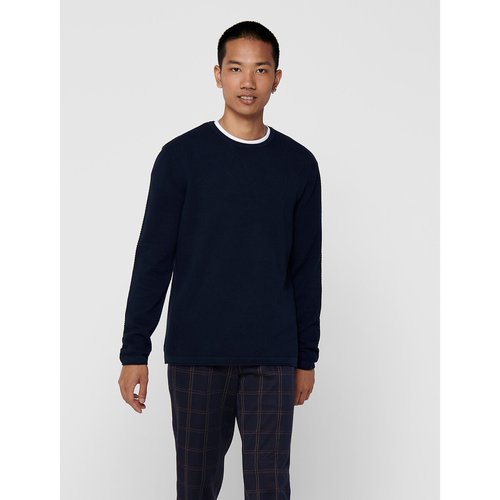Trui met ronde hals in gestrucrureerd tricot panter life marineblauw Only Sons La Redoute