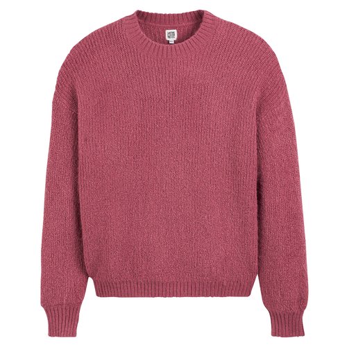 Loose fit jumper sweater with crew neck in fine knit burgundy pink La Redoute Collections La Redoute