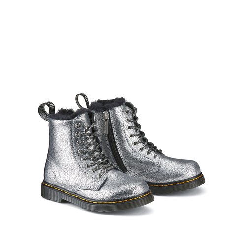 Kids 1460 ankle boots in foil leather with faux fur lining silver coloured Dr. Martens La Redoute