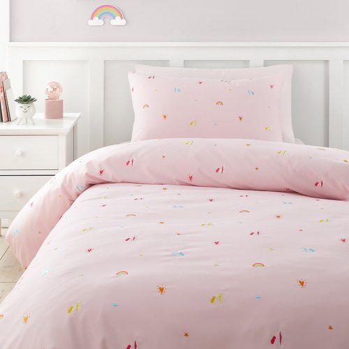 Embroidered unicorn duvet cover and pillowcase set pink Catherine Lansfield La Redoute