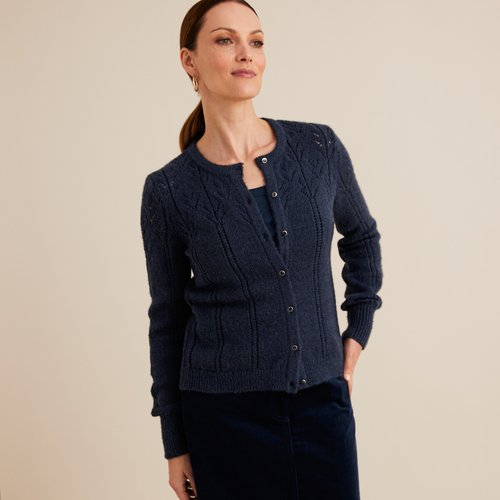 Navy fine knit cardigan shop