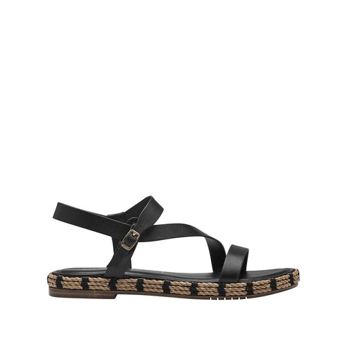 Sandales plates en cuir Tamaris noir La Redoute