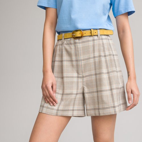 Short a carreaux prince de galles taille haute carreaux beige La Redoute Collections La Redoute
