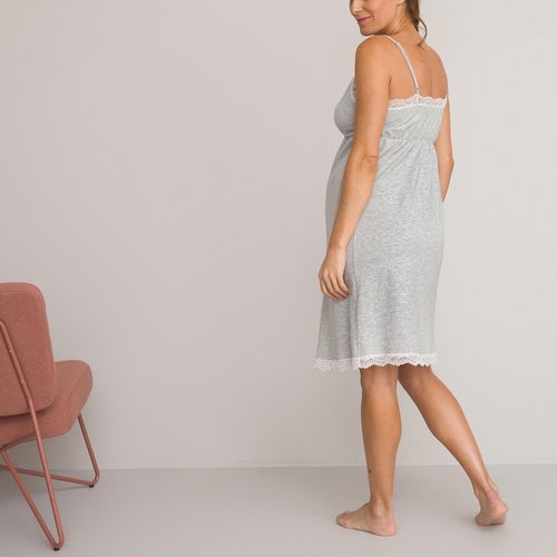 Maternity nightie in organic cotton mix grey marl La Redoute Collections La Redoute