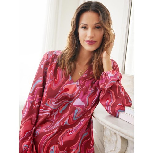 Blouse col v tissu fluide imprime fuchsia Daxon La Redoute