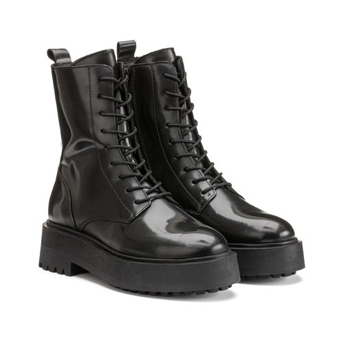 Bottines en cuir a lacets fabriquees en europe noir La Redoute Collections La Redoute
