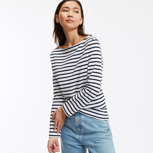 T shirt a righe scollo a barchetta maniche lunghe La Redoute Collections La Redoute