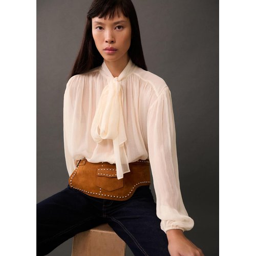 Blouse lavalliere manches bouffantes blanc casse Mango La Redoute